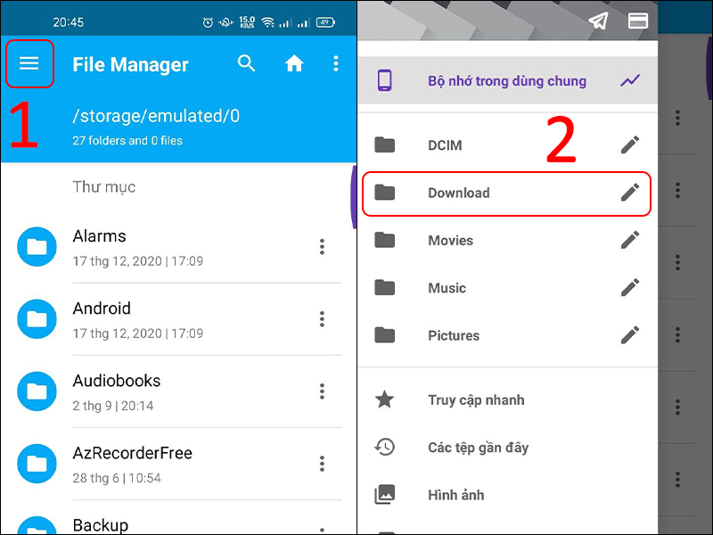 Vào thư mục Download trong ứng dụng Es File Explorer